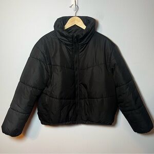 Wild Fable Cropped Puffer Coat Women’s L Black Outerwear Standup Collar Pockets